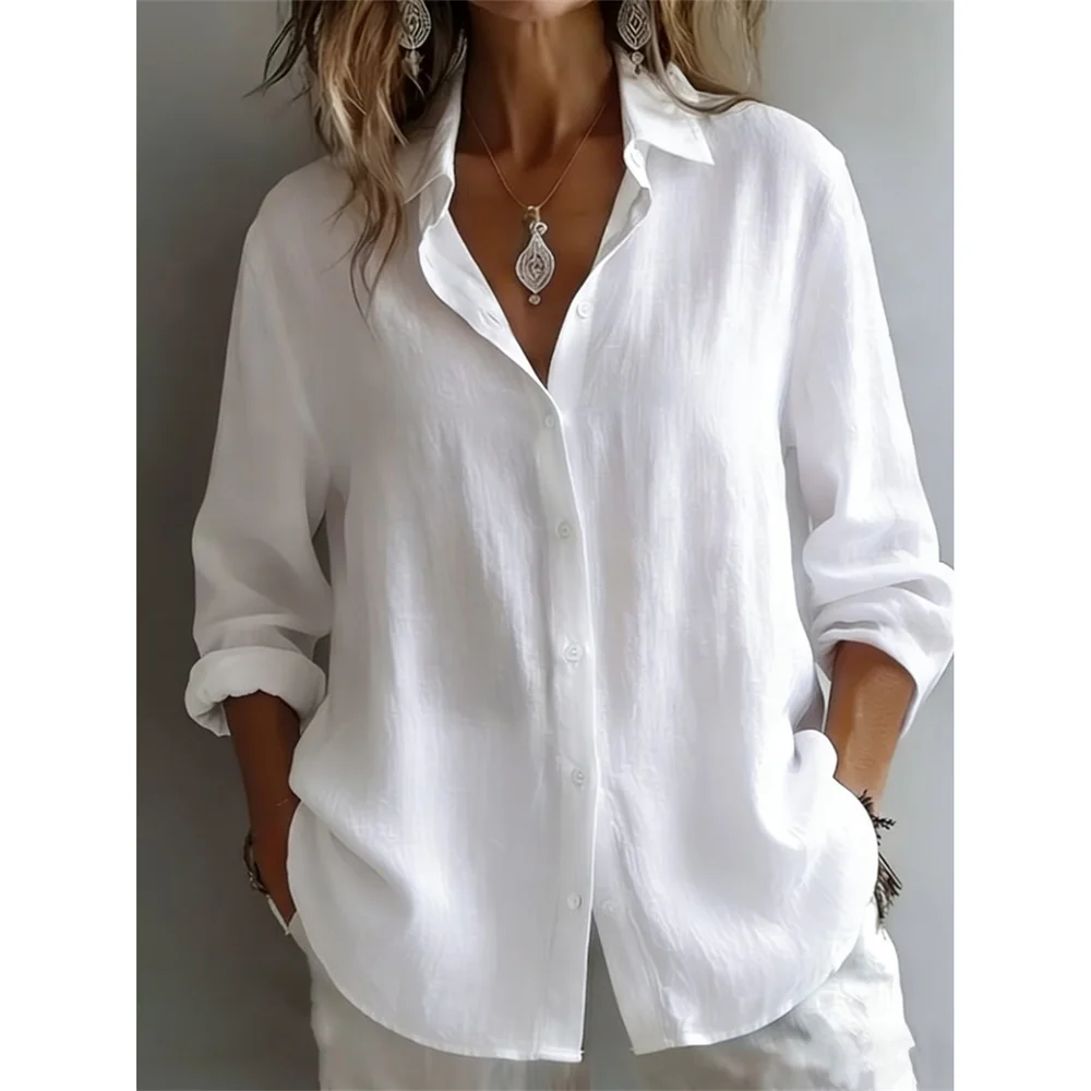 Women Women Cotton Linen Shirt Oversize Lightweigth Breathable Single Breasted Casual Turn-down Collar Long Sleeve Classic Blouse - Aliexpress Deal