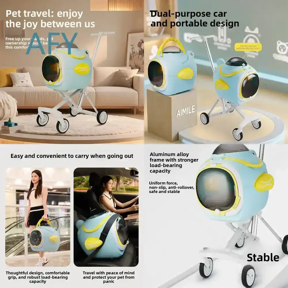 Foldable Pet Stroller with Shock Absorption Portable Detachable Travel Bag Cooling Fan for Outdoor for Dogs Cats Small Pets