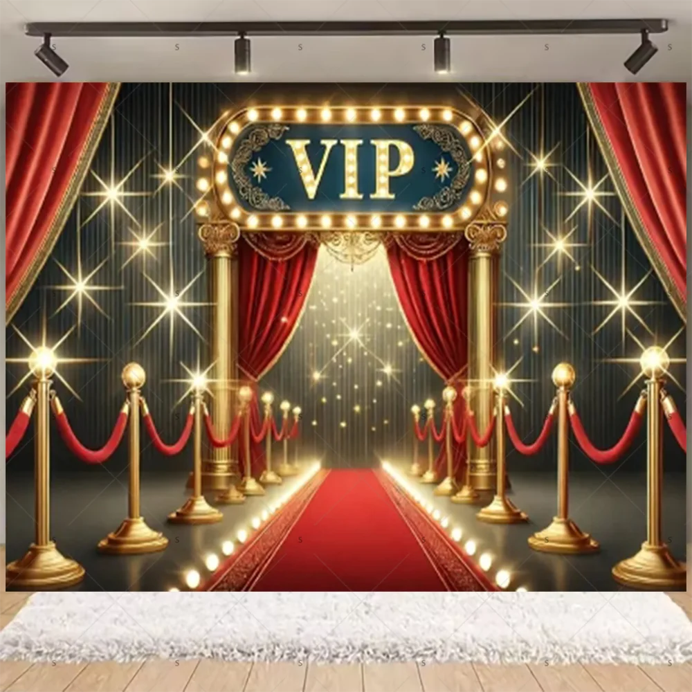 Filmabend-Themen-Hintergrund: Hollywood-Roter Teppich, Film-Event-Kulisse, Erwachsenen-Geburtstagsparty-Dekoration, Fotografie-Banner – Detail 5