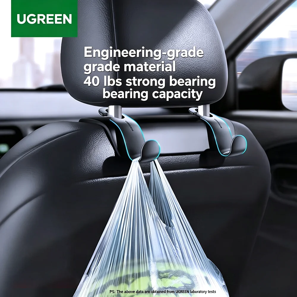 UGREEN Car Seat Back Hooks Hidden Headrest Hanger Multifunctional Auto Storage Organizer Black 2 Pack for Vehicle Interior