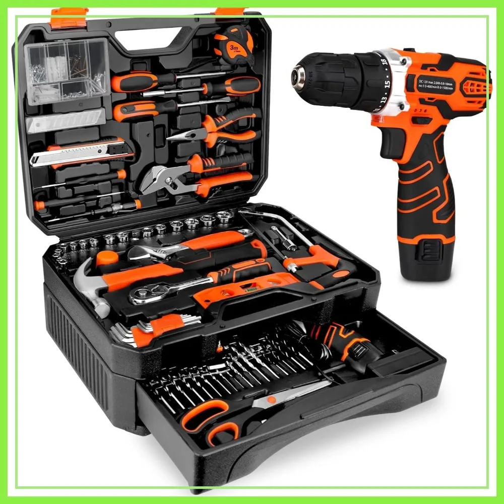 

255-Piece Tool Set with 12V Cordless Drill, Drawer Toolbox, DIY Home Repair Kit