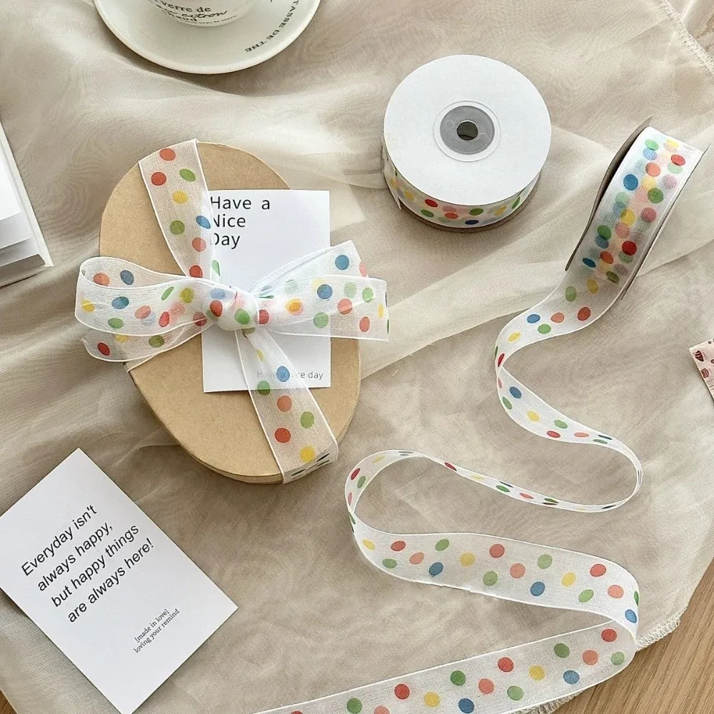 Buntes Geschenkpapierband, gepunktet, Schleife, Geschenkbox, dekoratives Band, transparentes Polyester-Verpackungsband