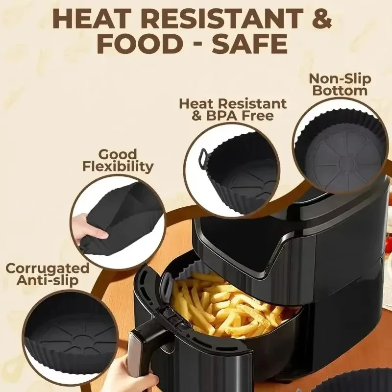 Air Fryer Silicone Baking Tray Mat Circular High-Temperature Resistant Foldable Food Grade Double Ear Baking Tray