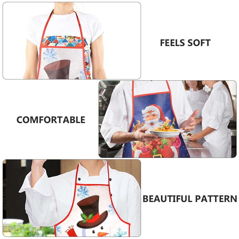 

2pcs Christmas Cartoon Apron Santa Snowman Print Kitchen Cooking Lightweight Polyester Festival Party Household Creative