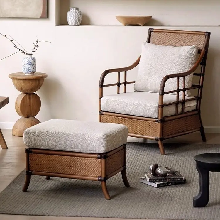 CX rattan sofa chair living room home retro old bed and breakfast hotel backrest armrest single rattan chair