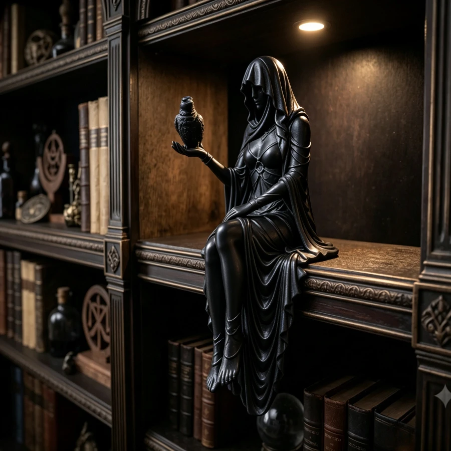 Hooded Witch Figurine With Raven Mysterious Edge‑Sitter Statue Gothic  Bookshelf Decor Halloween Witchcraft Gift Ornament