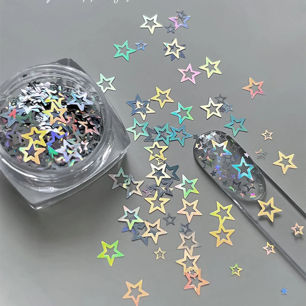 5-Flaschen-Set, ultradünne Nagel-Pailletten, Laser-Hohlsternchen, bunte, ausgehöhlte Nageldekorationen für Zuhause, DIY-Maniküre, Glitzer-Dekor – Detail 3