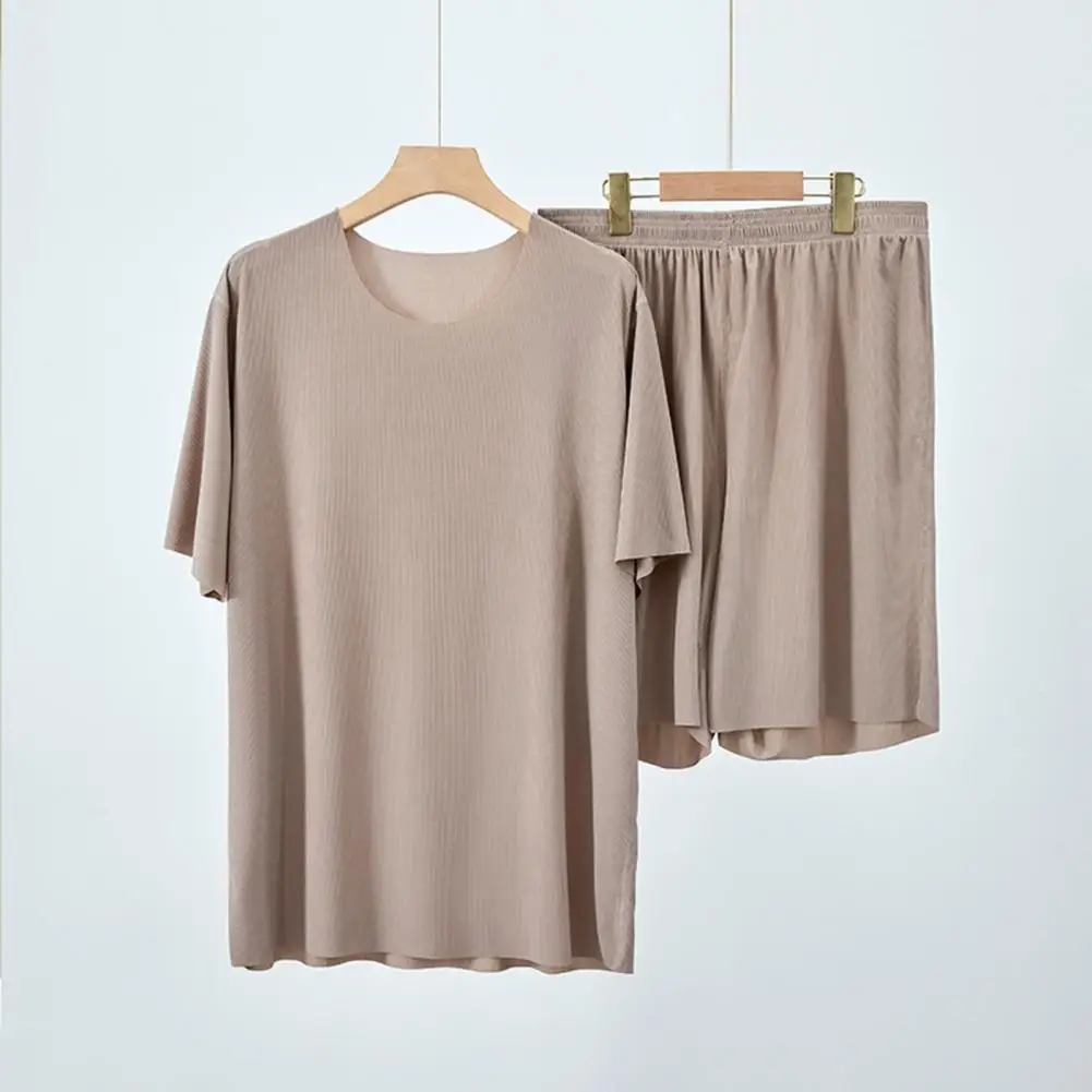 

2026 Couple Models Cool Feeling Pajamas Female Summer Ice Silk Thread Thin Section Short-Sleeved Long Pants Can Be Worn Outside