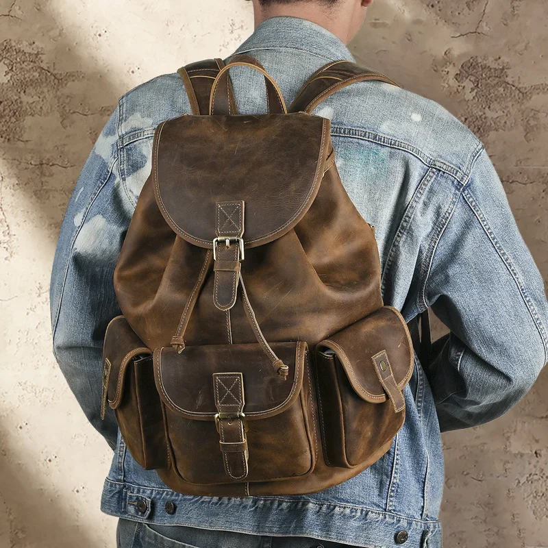 Vintage Leather Backpack for Travel, School, and Work