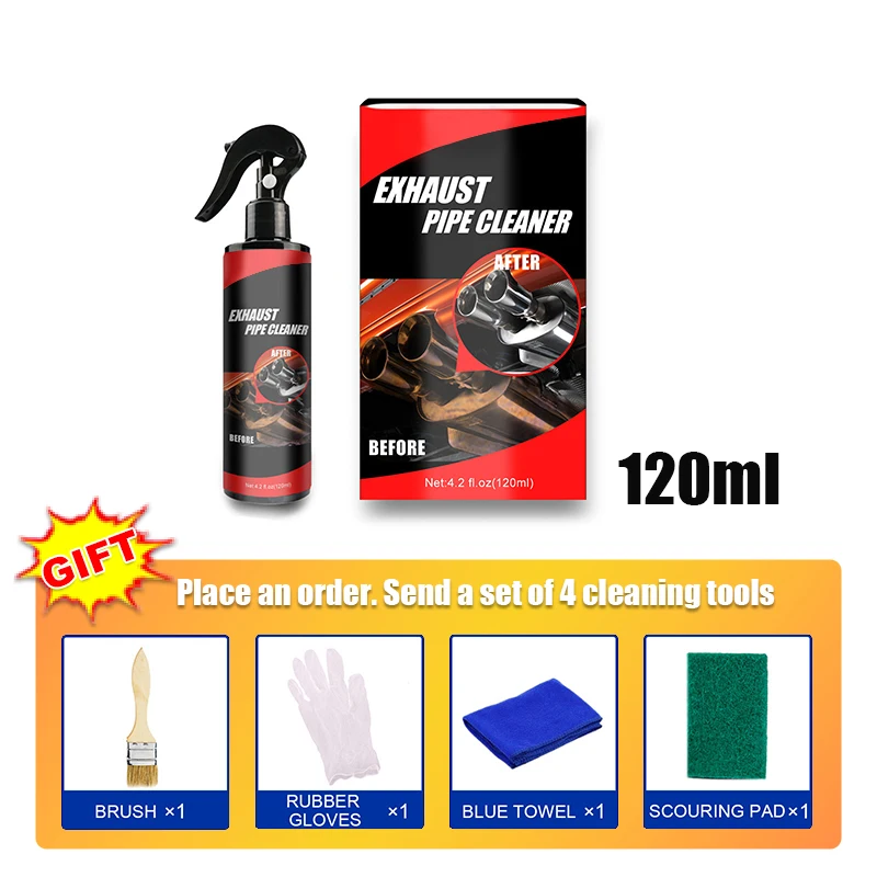 30/120ml Car Motorcycle Exhaust Pipe Cleaner Car Rust Remover with Rubber Gloves and Brush Repair Maintenance Tool Set