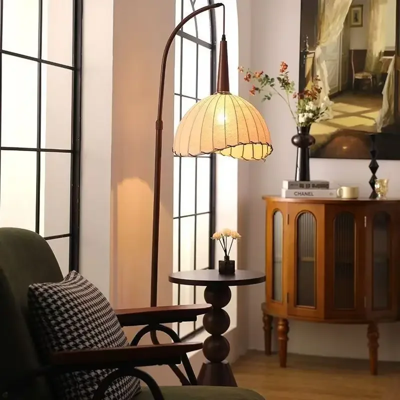 New medieval floor lamp living room sofa Internet celebrity atmosphere light retro bedside rack integrated fishing