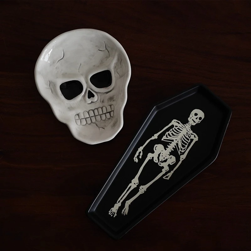 Nordic retro skeleton ceramic dinner plate household Dim sum dessert plate modelling plate shooting props festival decoration