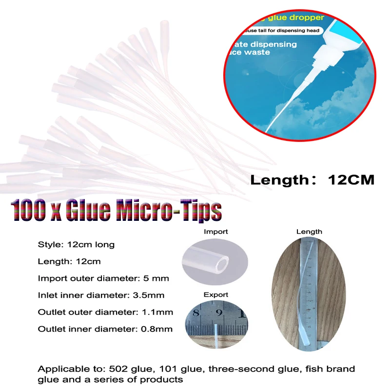 100Pcs 8/12CM Precision Glue Applicators For Crafts And Laboratory Dispensing Universal Dropper 502 Glue Extended Dotting Tube