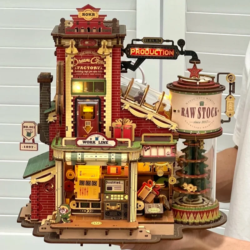 

3D Wooden Puzzle Music Box Dream Gift Factory - Build Your Own Christmas Model Kit Best for Adults Festive Crafting Activity