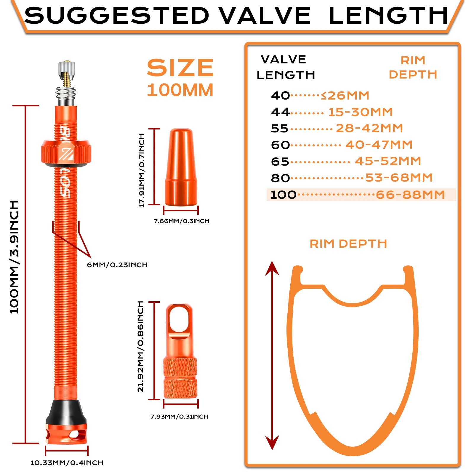 BUCKLOS Professionelle Rennradventile 40/44/55/60/65/80/100 mm Fahrrad Tubeless Ventil Gravel Bike Presta Tubeless Ventil – Detail 7