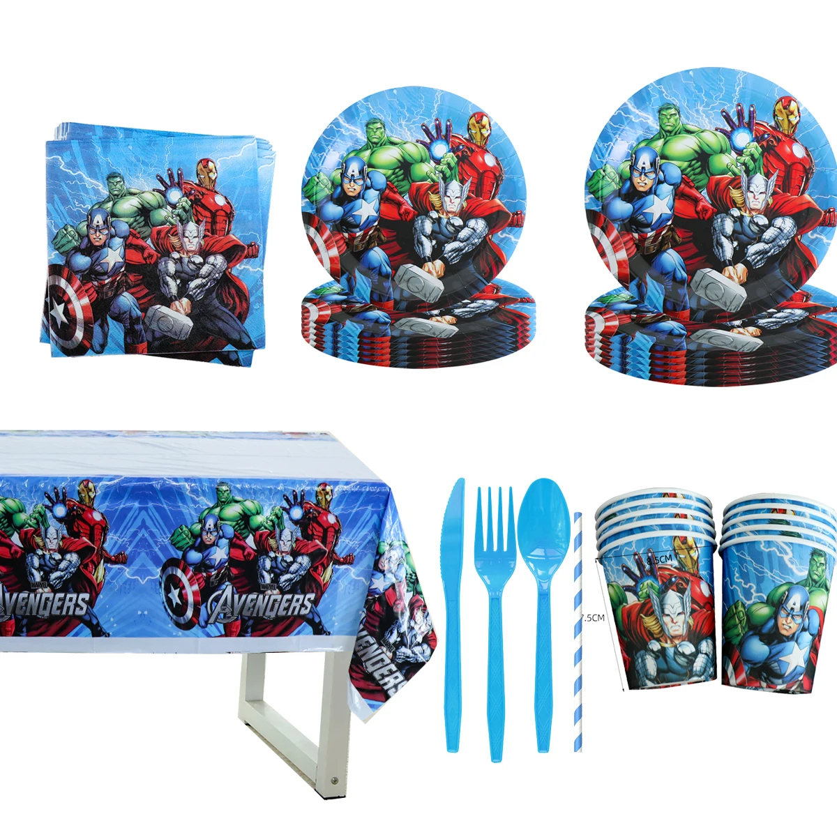 The Avengers Disposable Tableware Set Party Decoration Paper Cups Plates Napkins Tablecloth Slap Bracelets Stamps Party Favor