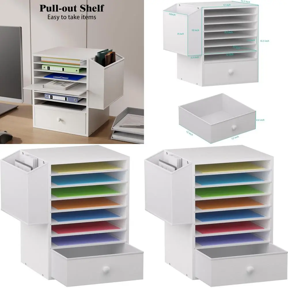

12x12 Adjustable Craft Paper Organizer with Drawer and Pockets for Classroom and Home Office, White