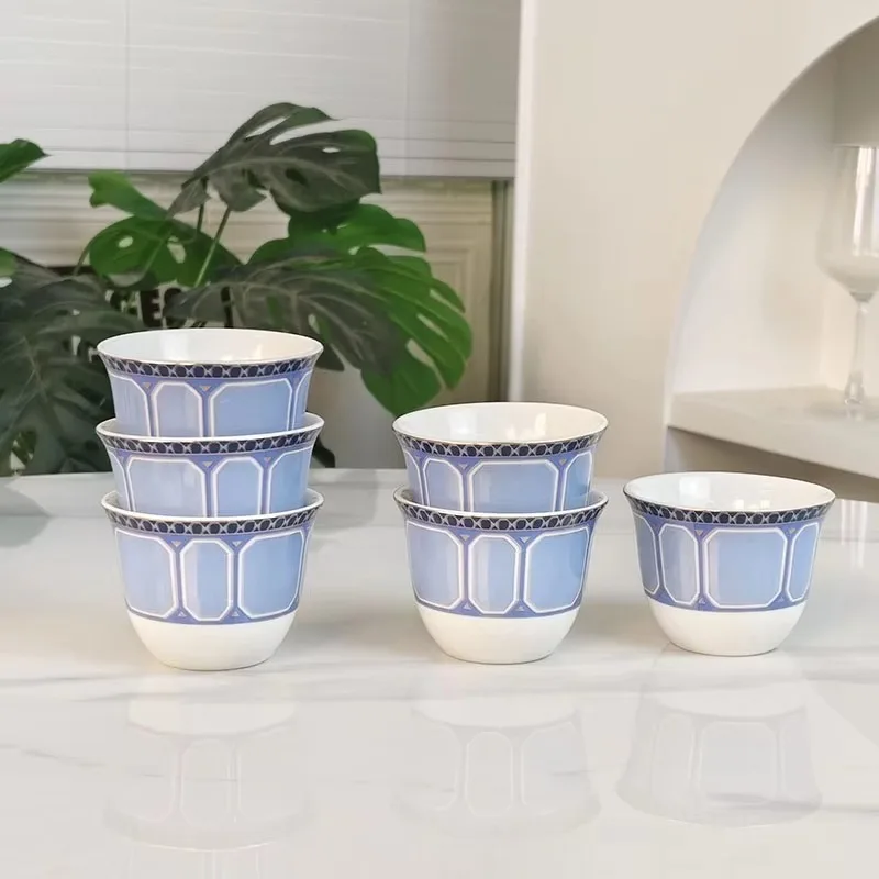 Elegant European Style Ceramic Teacup Gift Set 6 Pack Green Edge Porcelain Cups Household Tea Drinking Vessel