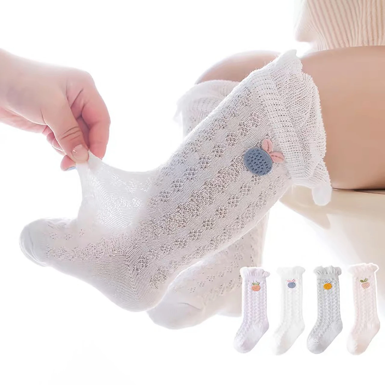 

4/5Pairs Summer Mesh Baby Newborn Long Socks Cute Boy Girl Thin Breathable Knee High Socks Soft Cotton Kids Mosquito Proof Socks