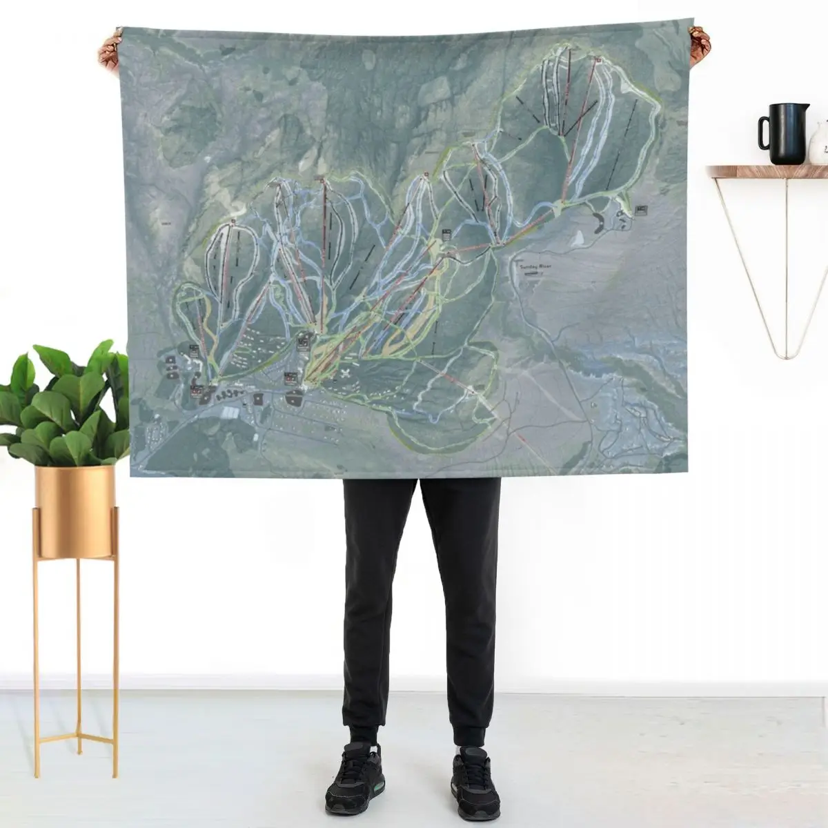 Sunday River Resort Trail Map Throw Blanket Bed linens Custom Designers Personalized Gift Stuffeds Thin Blankets