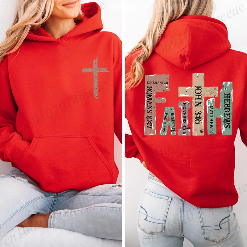 Autumn Fleece Hoodie Faith Christian Hooded Korean Fashion Sweatshirts Long Sleeve Top Bible Verses Jesus Design Hoodies Clothes