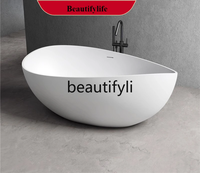

F56 Seamless freestanding artificial stone bathtub for home use, double hotel bathtub