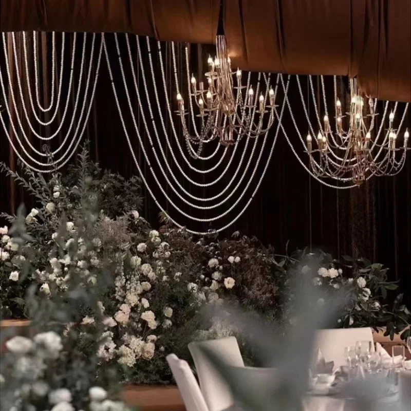 4 pçs pérola grânulo corrente teto pendurado cortinas de parede casamento cenários adereços para hotel palco hall arcos fundo decoração