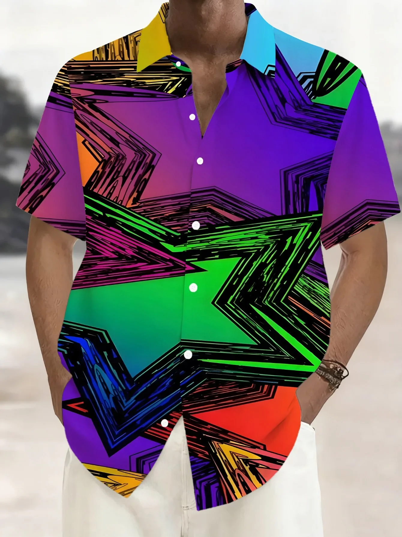 

Summer Fashion Loose Fit Men's Hawaiian Shirt Man Short Sleeve Bold Party Print Lightweight Holiday Outfits