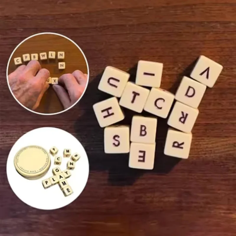 Crossword Puzzle Game Wooden Twelve Letters Dice Funny Word Combination Game Outdoor Travel Parent-child Toy