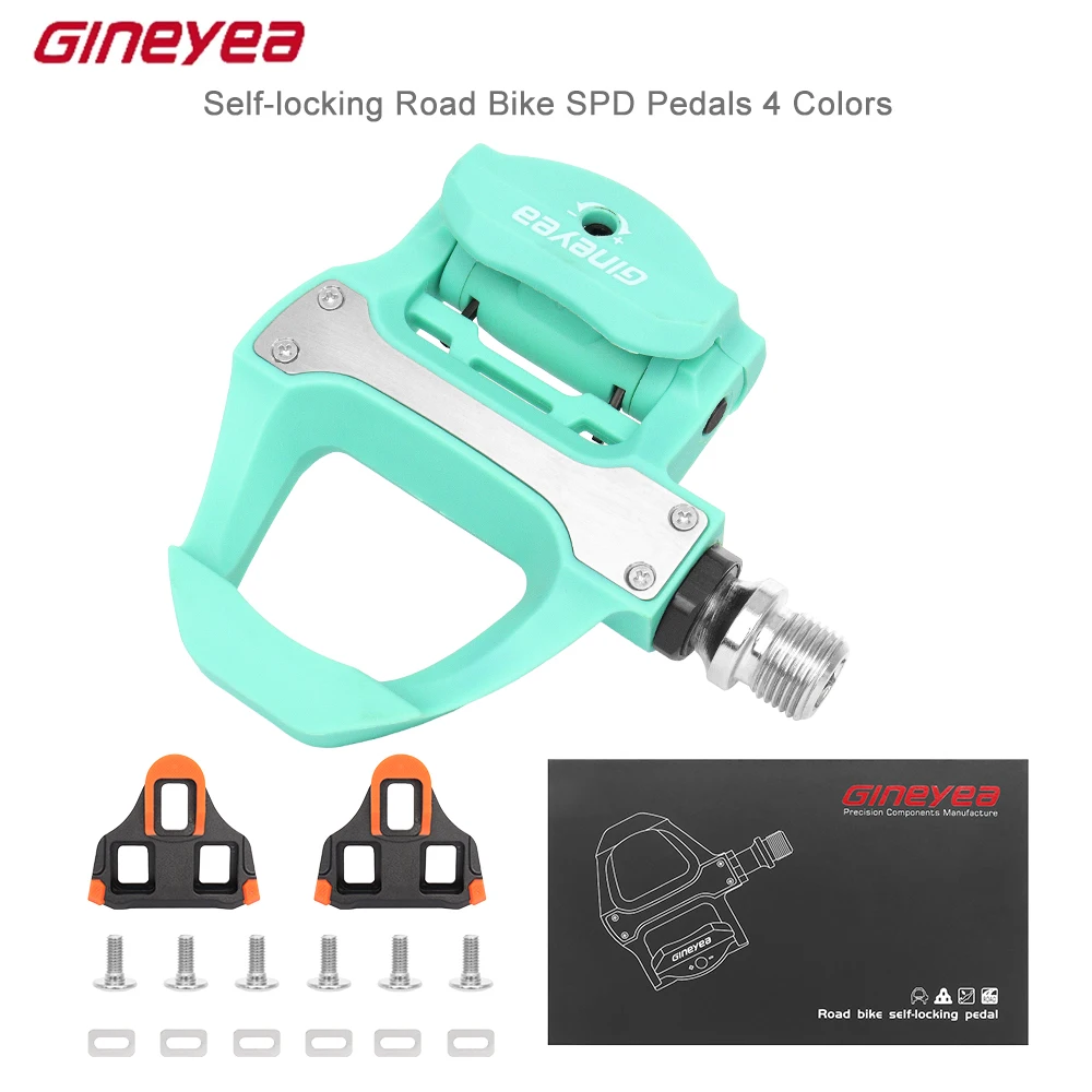 GINEYEA Bike Pedals for Road Bike Self-locking Ultralight Nylon Cycling Pedals 3 Bearings Road Gravel Race Pedal 4 Colors