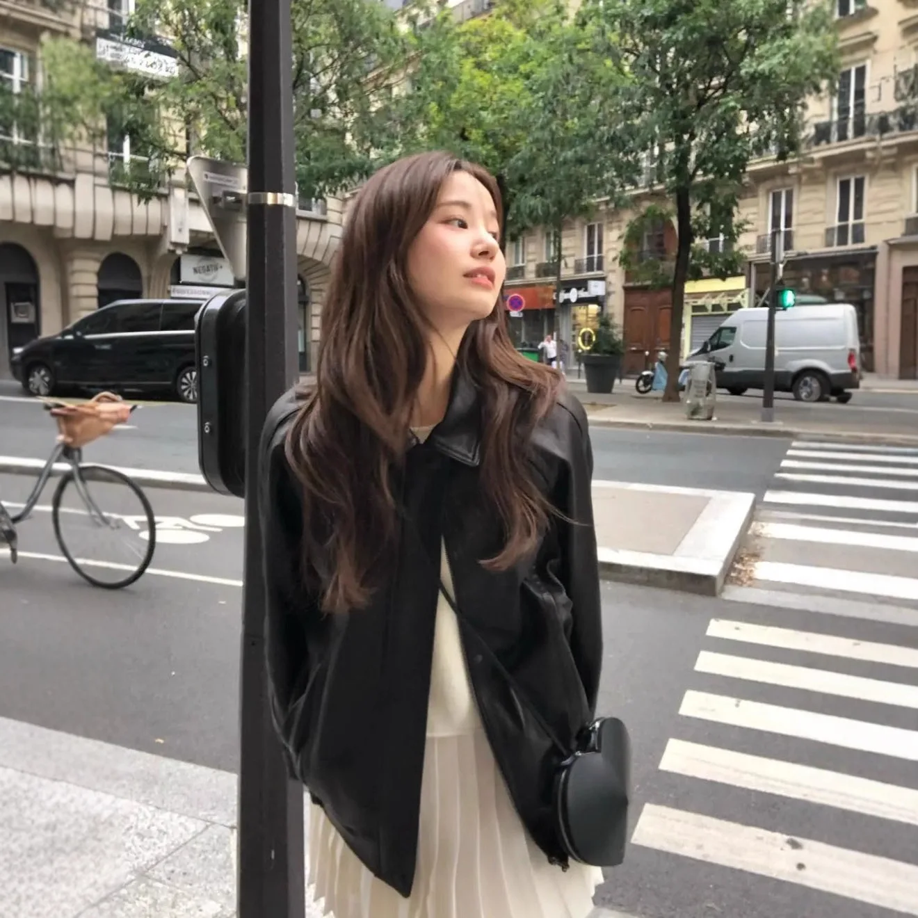 High Quality Retro Zipper Leather Coat Collar Leather Coat Pocket