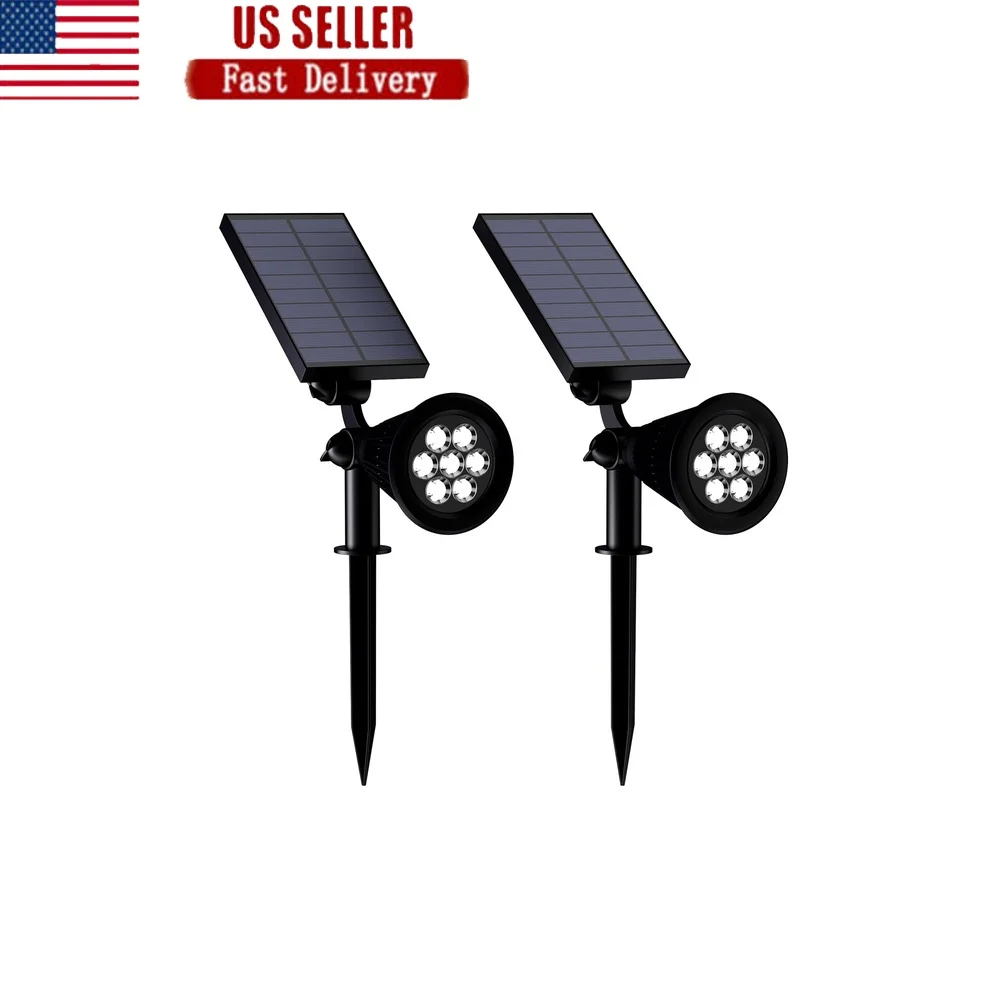 

Solar Powered Outdoor Lights 2-Pack Adjustable LED Spotlights In-Ground or Wall-Mount Driveway Pathway Patio Garden Lighting