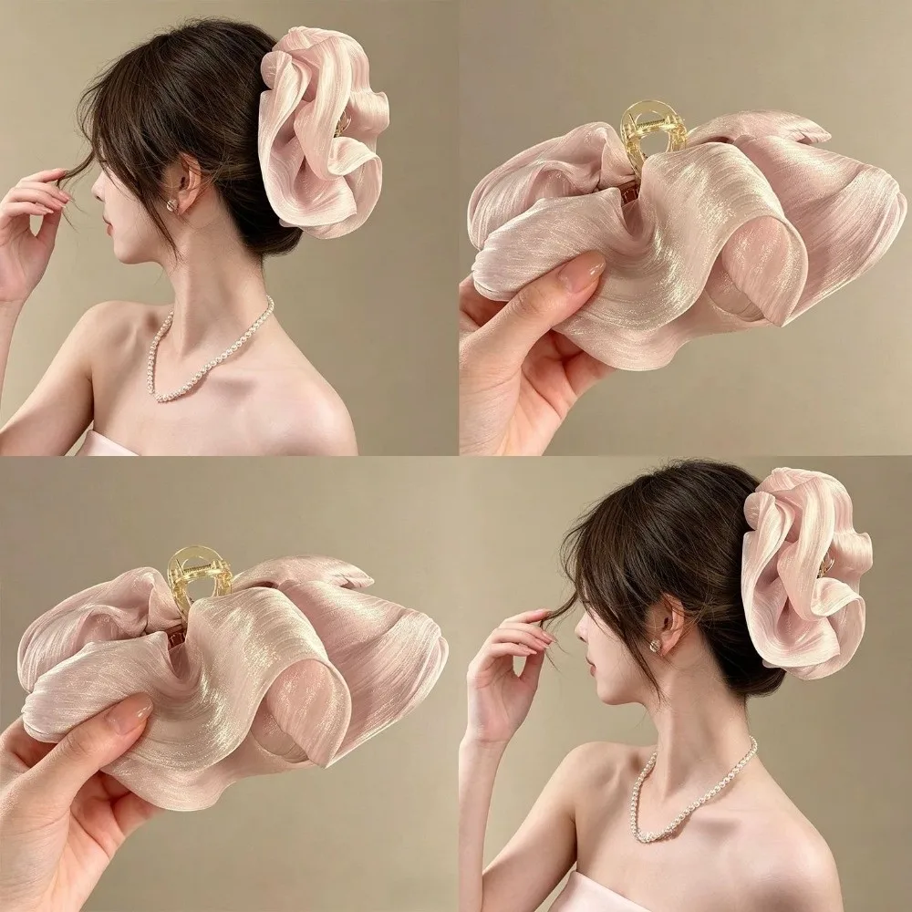 Luxury PC Pleated Hair Claw Large Size Lightweight Cloud Crab Claw Clip Tulle Material Chic Shark Clip Daily