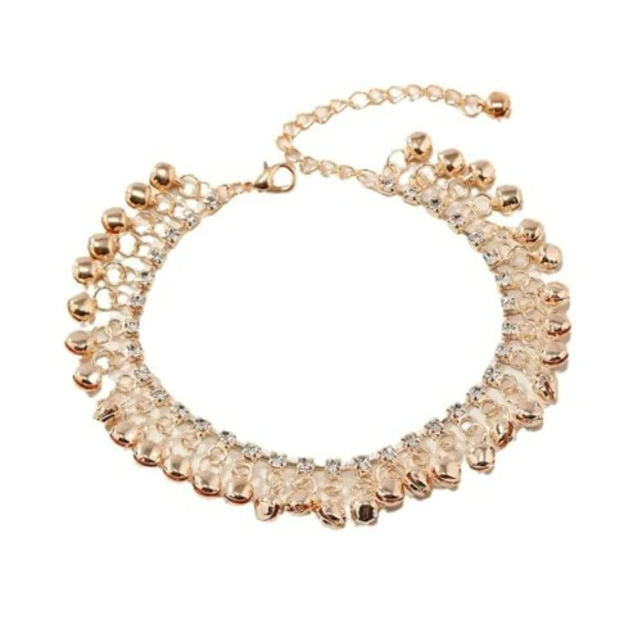 

OIDIMS Jingle Bell Anklet for Women CZ Crystal Tassel Bells Retro Ethnic Style Boho Adjustable Tennis Feet Chain Unique Danglin