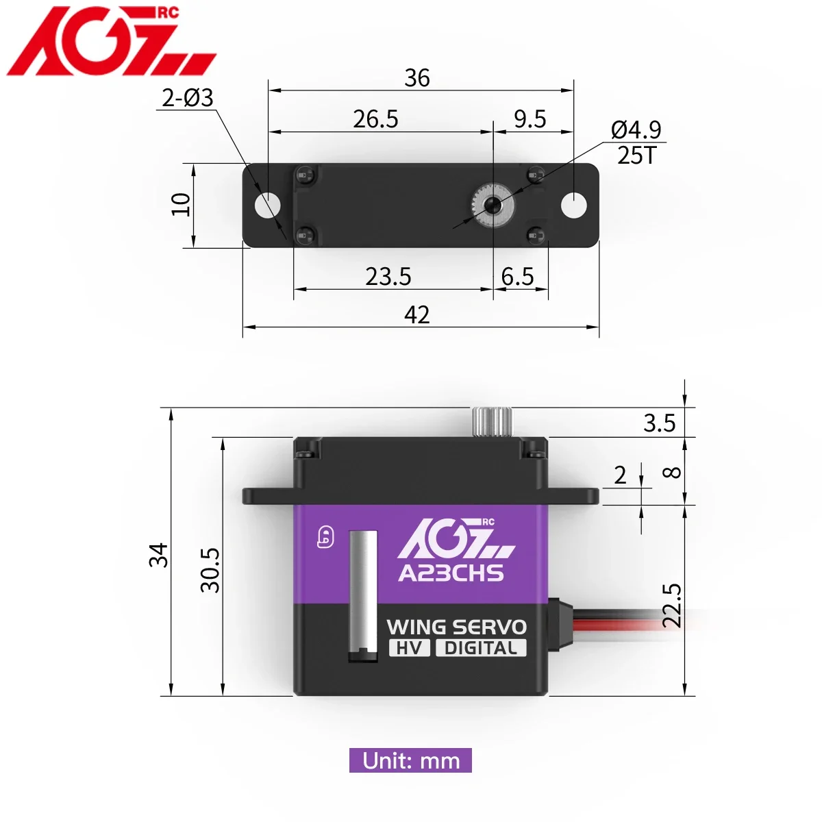 AGFRC A23CHS 10mm Dikte HV 7KG Coreless Digitale Mini Zweefvliegtuig Servo Voor RC Helicopter Vliegtuig Auto Robot boot