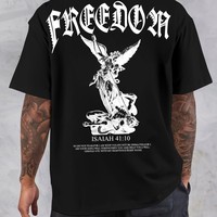 Summer American Angel Letter Pattern Printed Men's Breathable Round Neck T-shirt Outdoor Urban Casual Soft Top