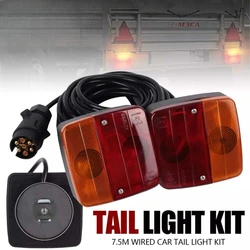 2 Piece 12V Magnetic Rear Towing Trailer Tail Light 10m 7 Pin Brake Stop Indicator License Number Plate Lamp Reflector Truck RV