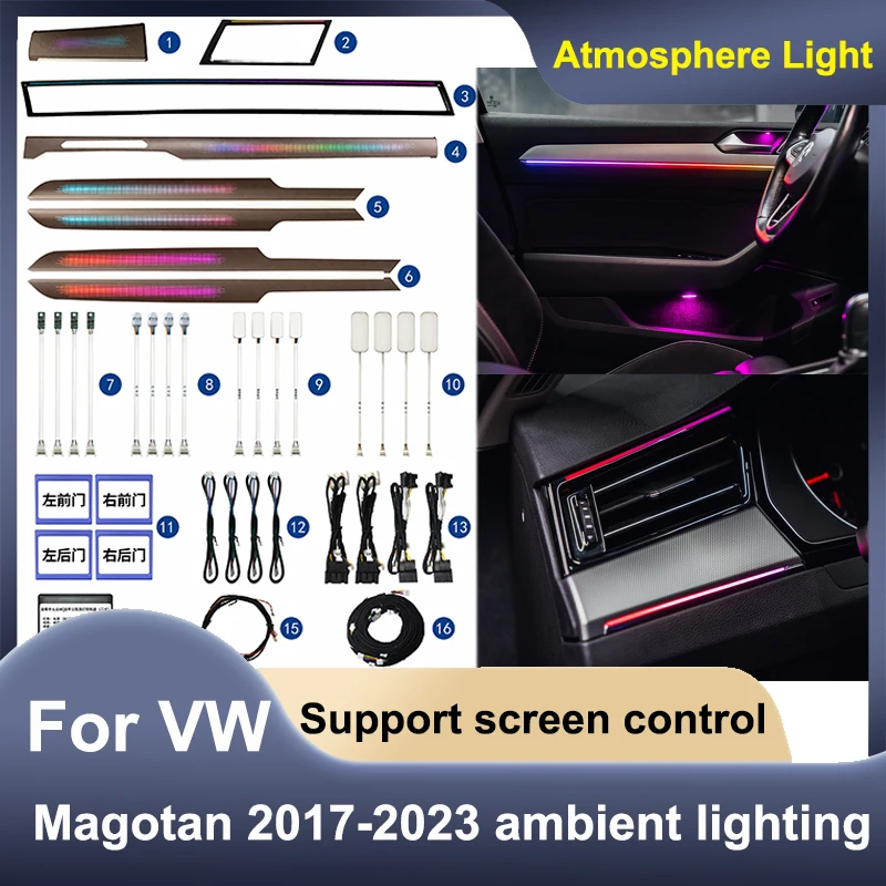 For Volkswagen Passat B6 Magotan B8 2017-2023 Ambient Light Interior LED Air Vent Nozzle Dashboard Car Door Decorative Lamp