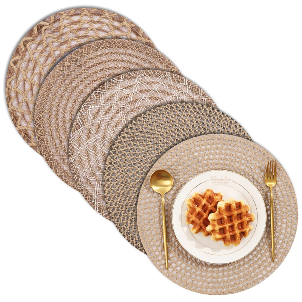 5pcs Unfinish Round Braided Jute Disc Trivets Heat Insulation Hot Pot Mats Resuable DIY Craft Coasters For Home Kitchen