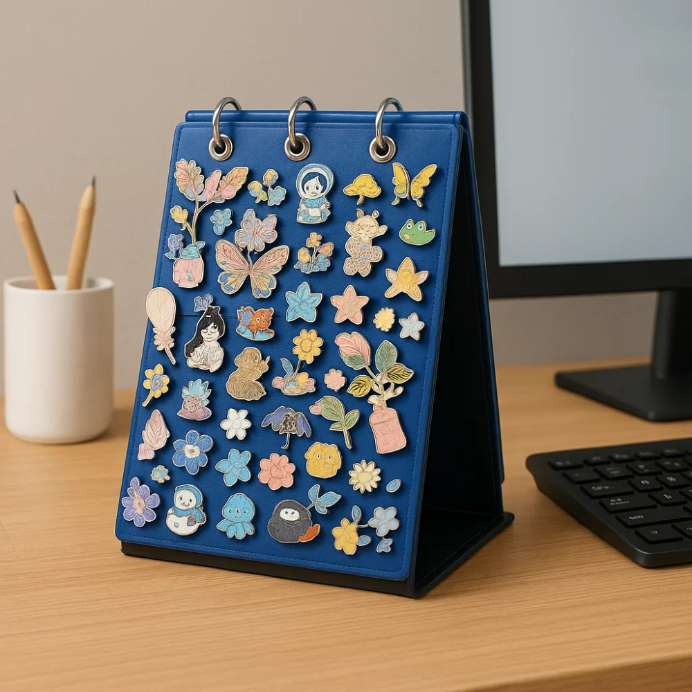 

Multilayer Felt Pin Display Stand Flip Top Large Capacity Badge Display Cases 5 Pages 3-Ring Shoe Charm Holder Jewelry Organizer