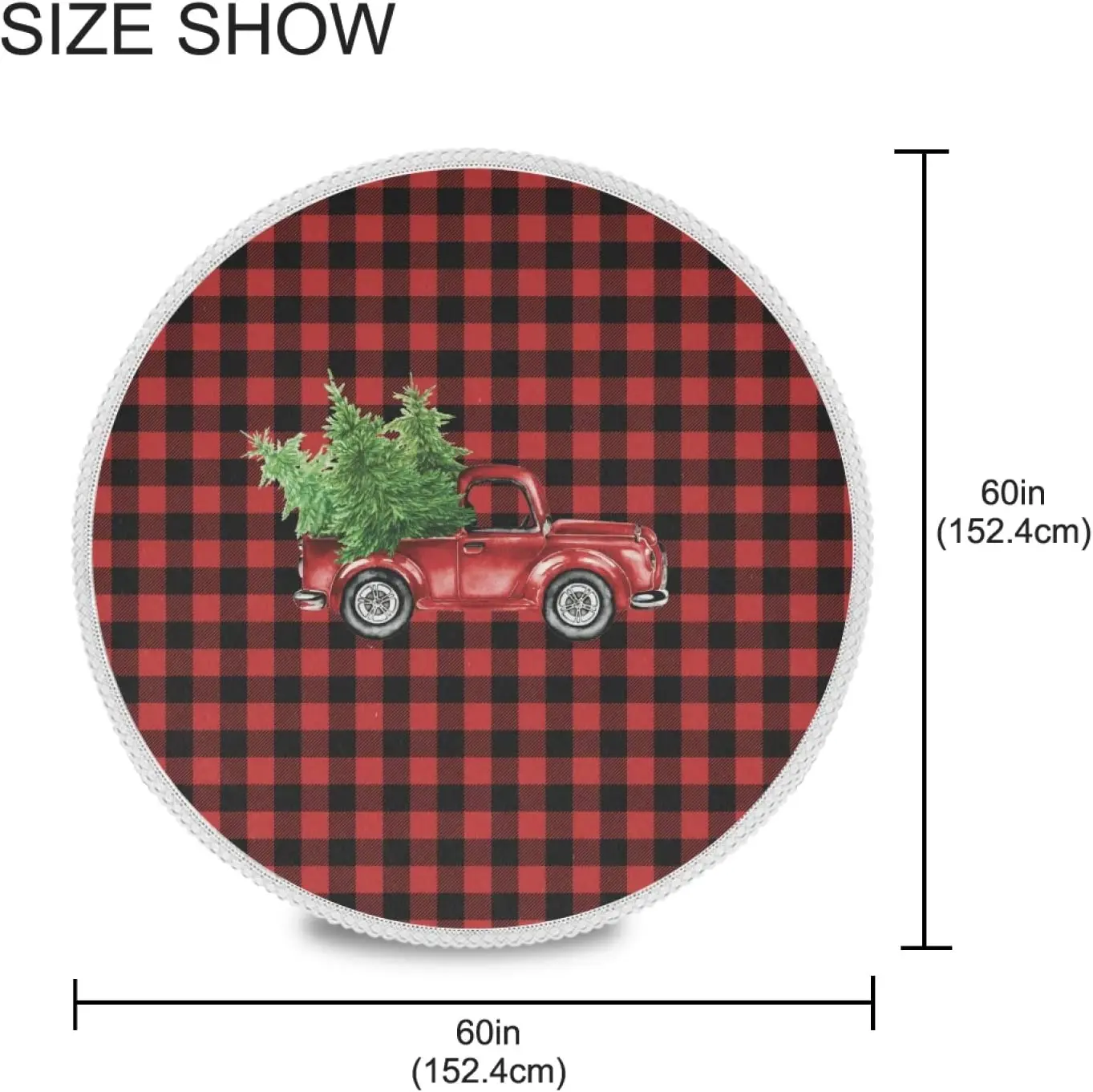 Christmas Tree Truck Buffalo Plaid Tablecloth Winter Xmas Lumberjack Round Table Cover Cloths Washable Polyester Tabletop Decor