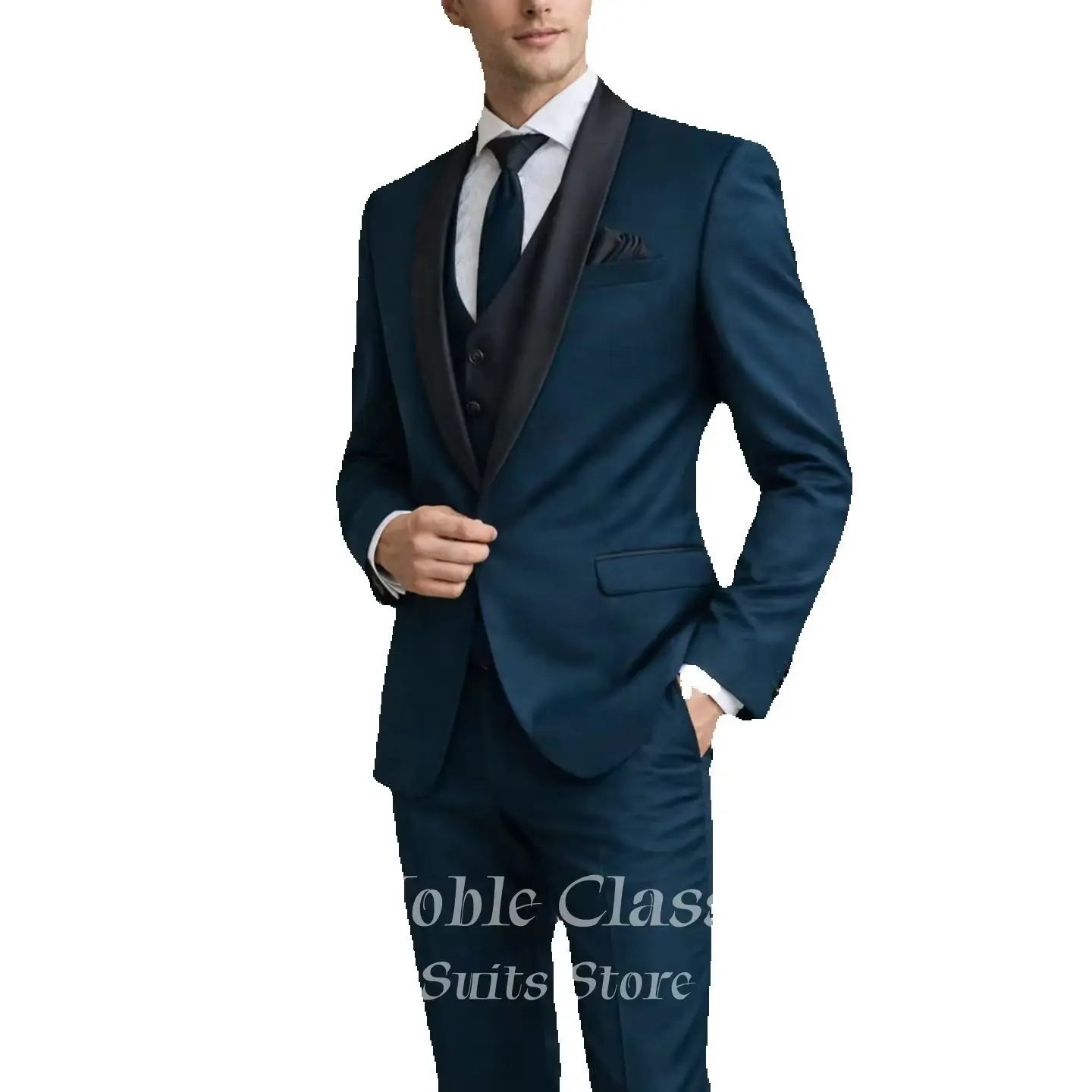 Classic Men's Teal Shawl Lapel Tuxedo 3 Piece Suit Slim Fit Blazer Vest Pants Events Business Wedding Guest Gala Customized