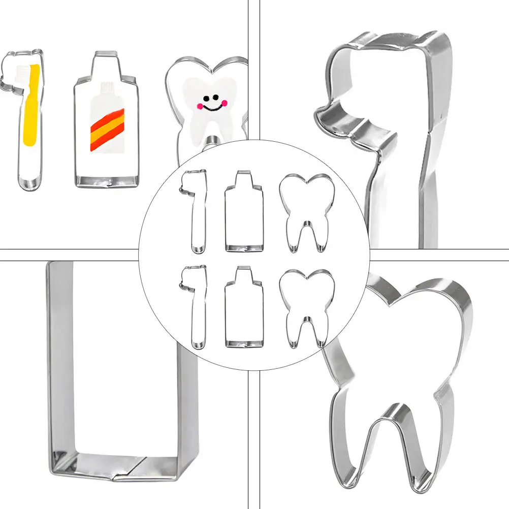 6Pcs Toothpaste Tube Toothbrush Shaped Cookie Mould Stainless Steel Non-Stick Baking Tools for Elegant DIY Dessert Making