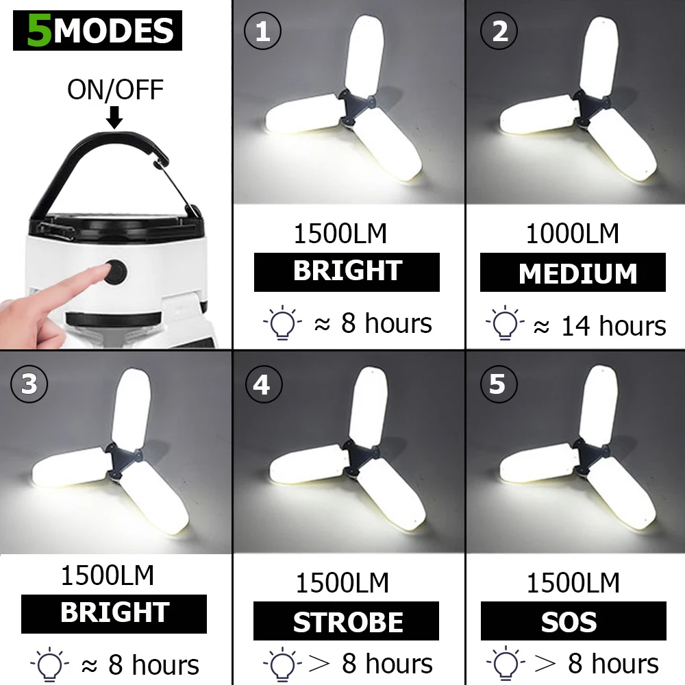 Camping Lantern Portable Power Bank Tent Light Camping Light Solar Rechargeable Lamp Camp Equipment Flashlight Workshop Lamp