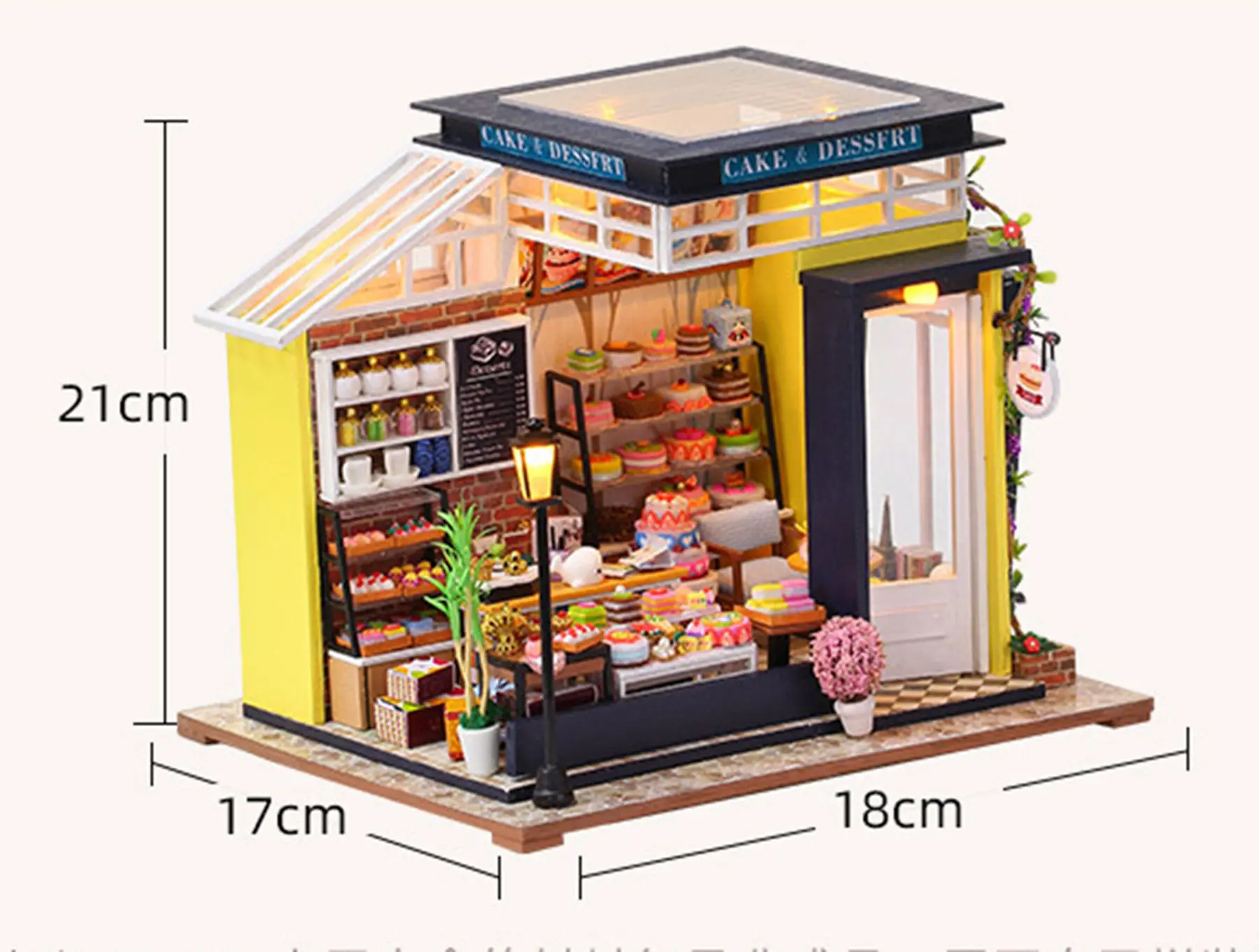 مجموعة بناء بيت الكيك الصغيرة لمتجر الحلوى DIY مع أضواء LED ديكور ألغاز إبداعي مصنوع يدويًا هدية تخرج لعيد الميلاد وعيد الحب #5