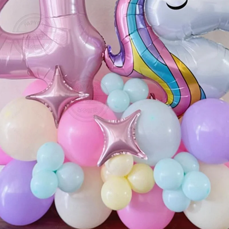 52szt Rainbow Unicorn Theme Balloon Column 32inch Pink Number 1-9th Girl Birthday Party Favors Baby Shower Decorative Balloons