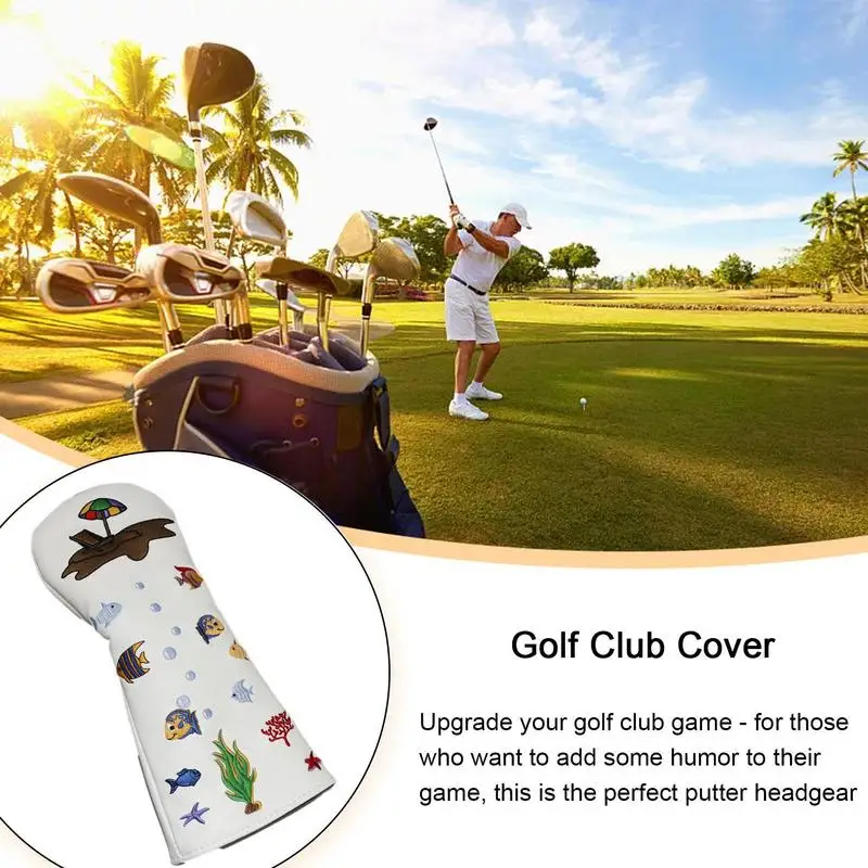 Head Covers For Golf Cover Head Waterproof Protector Small Fish Patterns PU Outer Layer Scratch-Resistant Soft Flannel Liner