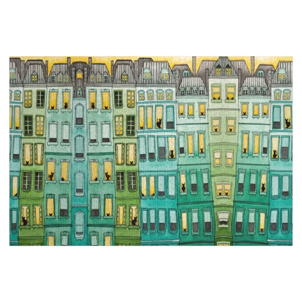 

Cats in Green Townhouses Jigsaw Puzzle Novel Toys For Children 2022 Adult Wooden Children Puzzle