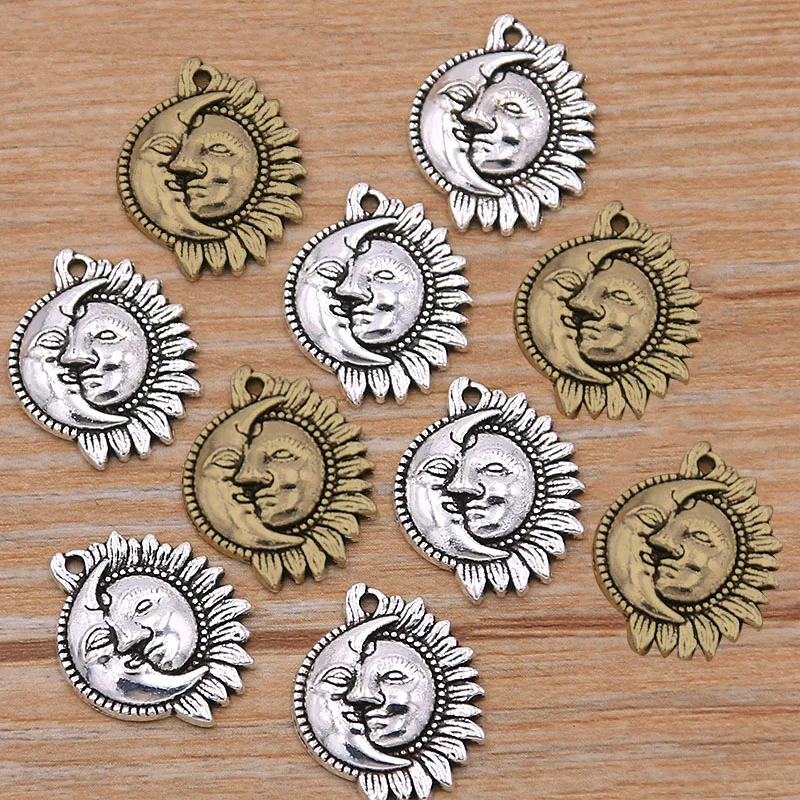 20Pcs 16*20mm Two Color Natural Charms Round Sun Moon Pendants Handmade Decoration Vintage For DIY Jewelry Making Findings