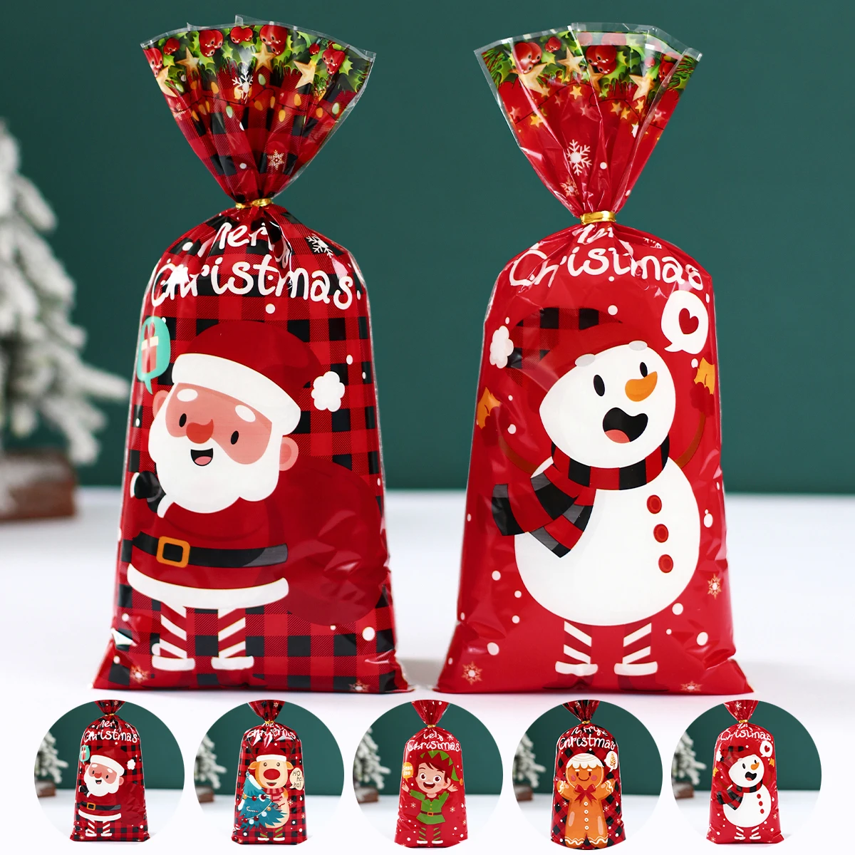 25/50/100pcs Santa Claus Snowman Candy Bags Christmas Plastic Gift Bag Merry Christmas Decorations 2023 Noel Gifts New Year 2024